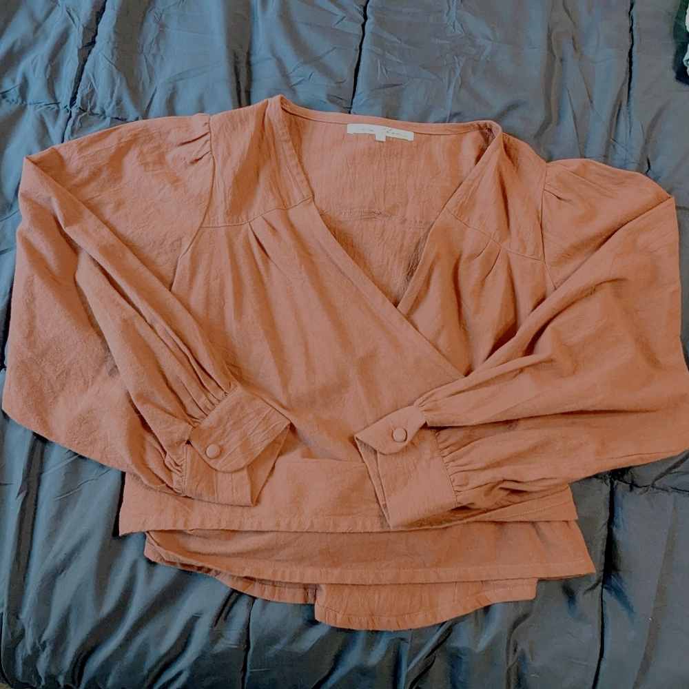 Women's Coral Wrap-Style V-Neck Blouse